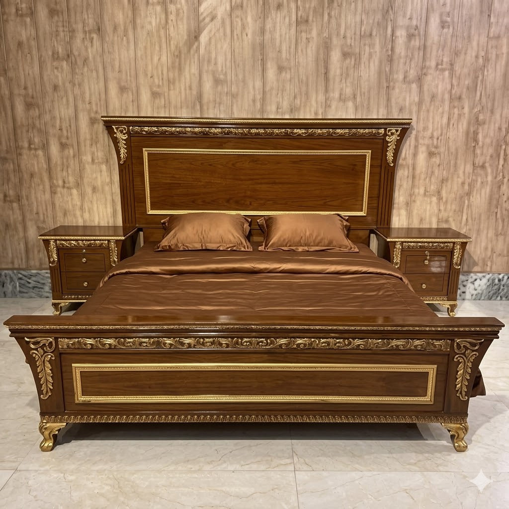 WOODEN BED IN ANCIENT DESIGN