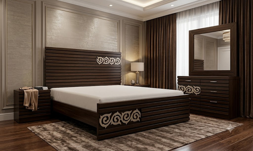 STYLISH WOODEN BED WITH SIDE TABLE