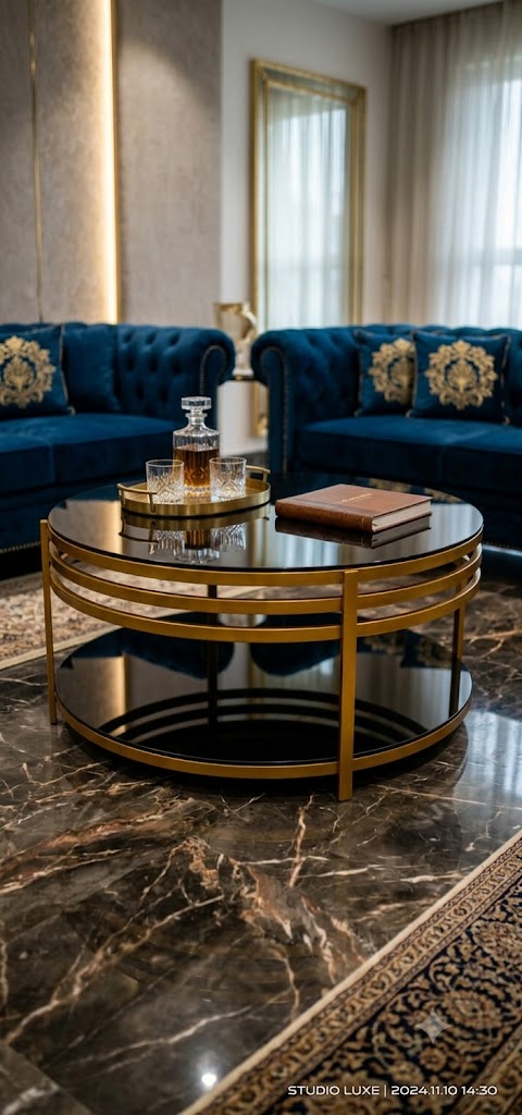 iron table with premium colored glass in circle shape