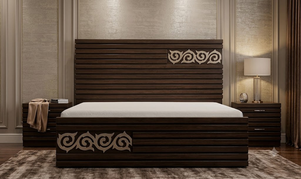 STYLISH WOODEN BED WITH SIDE TABLE